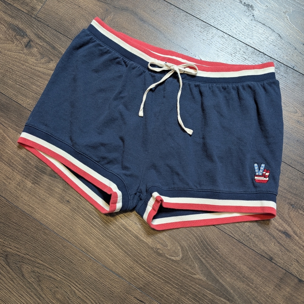 Junk Food Clothing Peace Sign Navy 90s Shorts  Red White Trim 4th July Size XXL